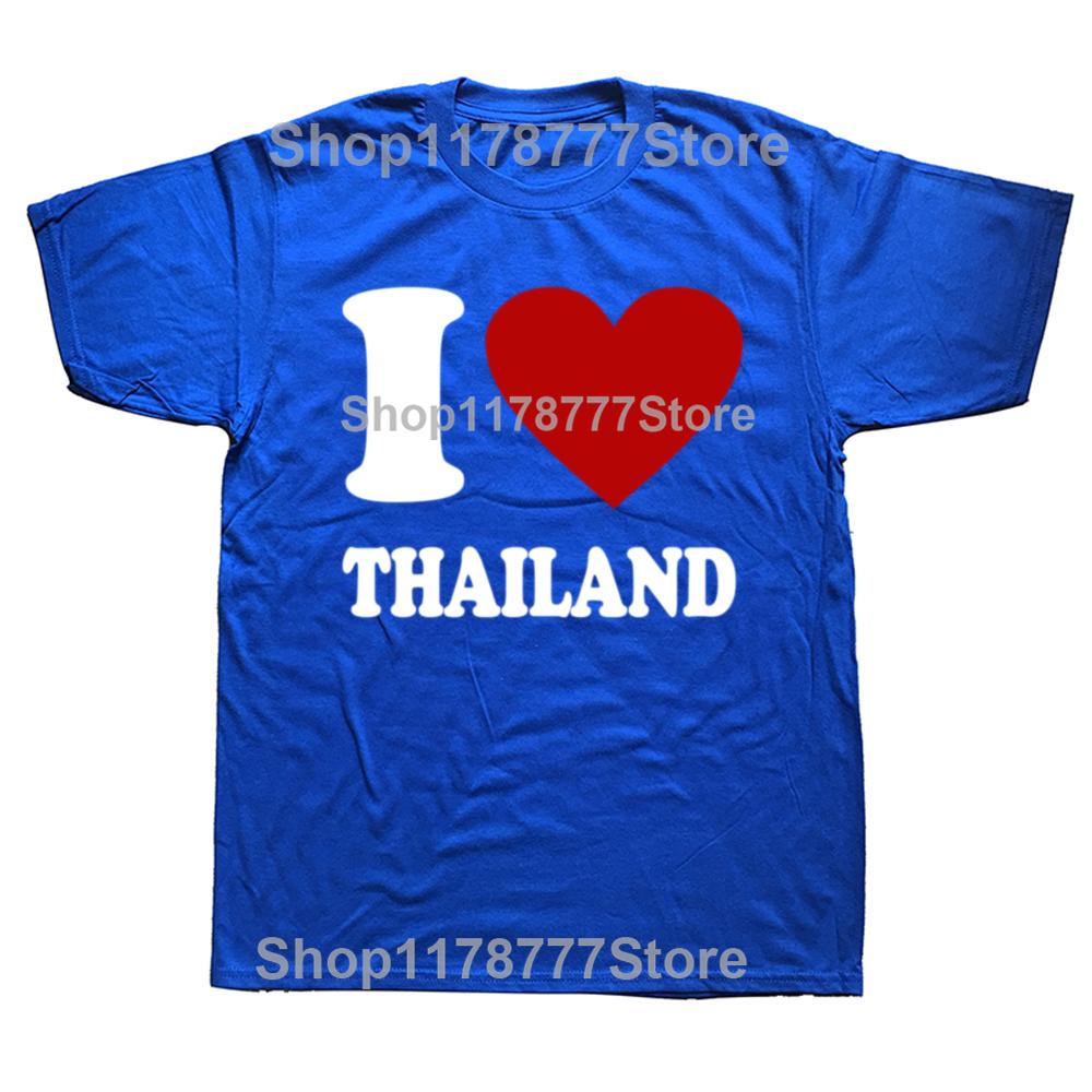 Смешная футболка I Love Thailand Хлопок Уличный стиль Короткий рукав Подарки на день рождения Мужская одежда Мода Повседневная Свободная Оверсайз Футболка