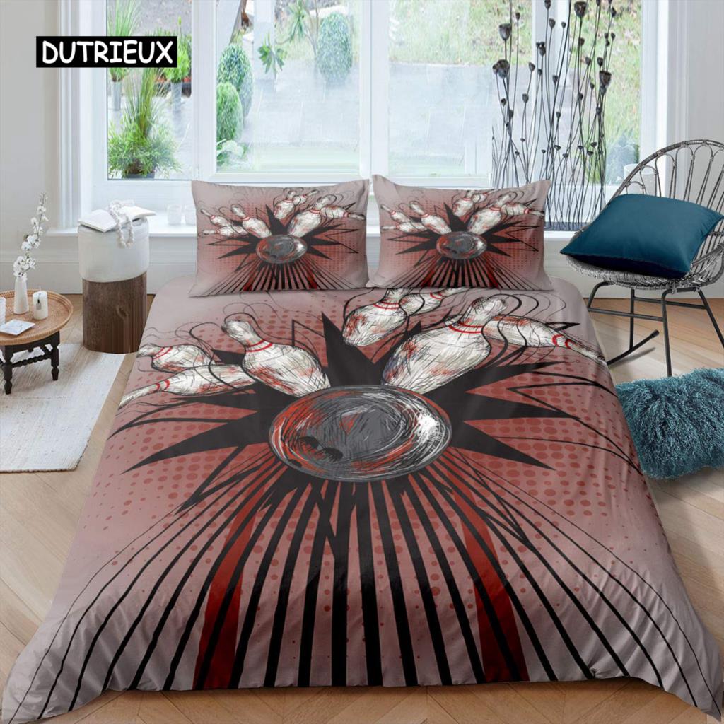 Пододеяльник для боулинга из полиэстера, спортивный пододеяльник для соревнований, спортивные игры, звездное небо, голубая линия, комплект постельного белья, двуспальная кровать размера «king-size»