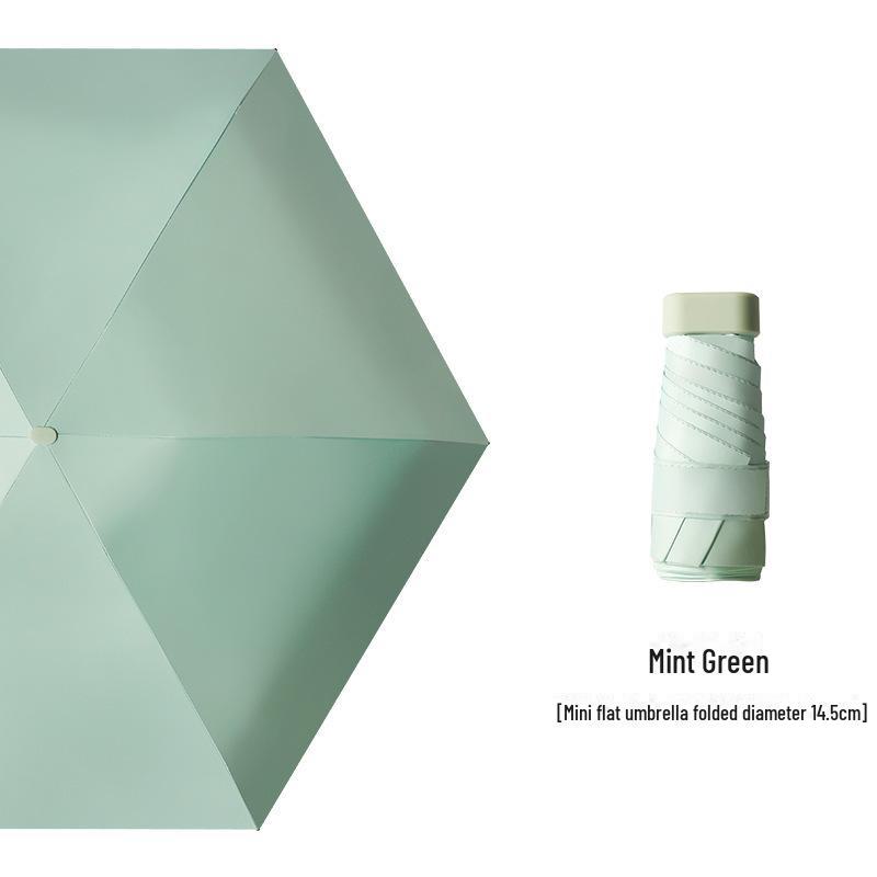 Креативный мини-зонт на клею шестикратного сложения черного цвета — компактная женская капсула для защиты от солнца и дождя, солнцезащитный экран двойного назначения.