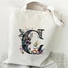 26 Letters Flower Tote Bag For Women Eco Reusable Shoulder Bagslarge Capacity Canvas Casual Harajuku Shopping Shopper Handbag