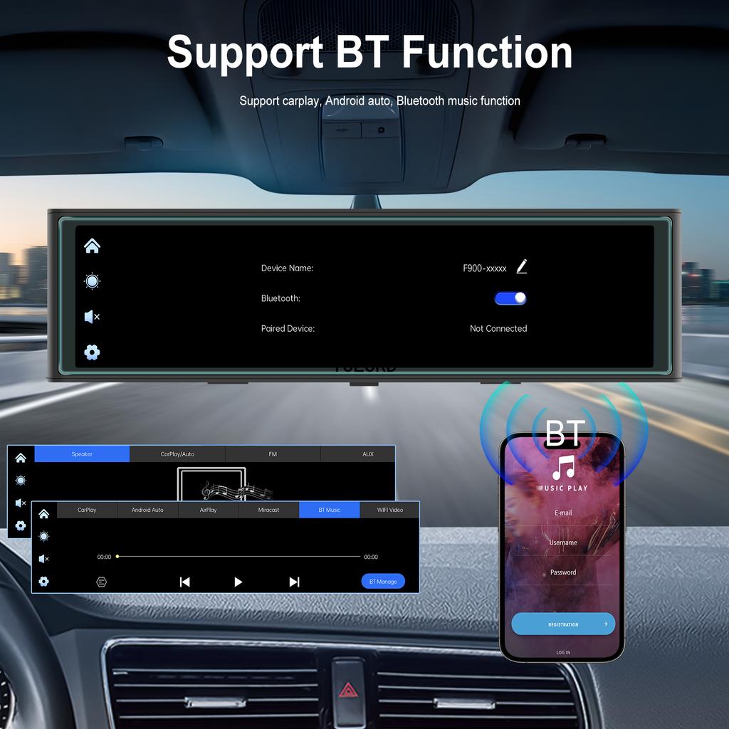 10,99-дюймовый передний 4K-зеркало Мультимедиа DVR Видеорегистратор Carplay Android auto Автомобильный видеорегистратор Bluetooth WIFI Видео Черный ящик