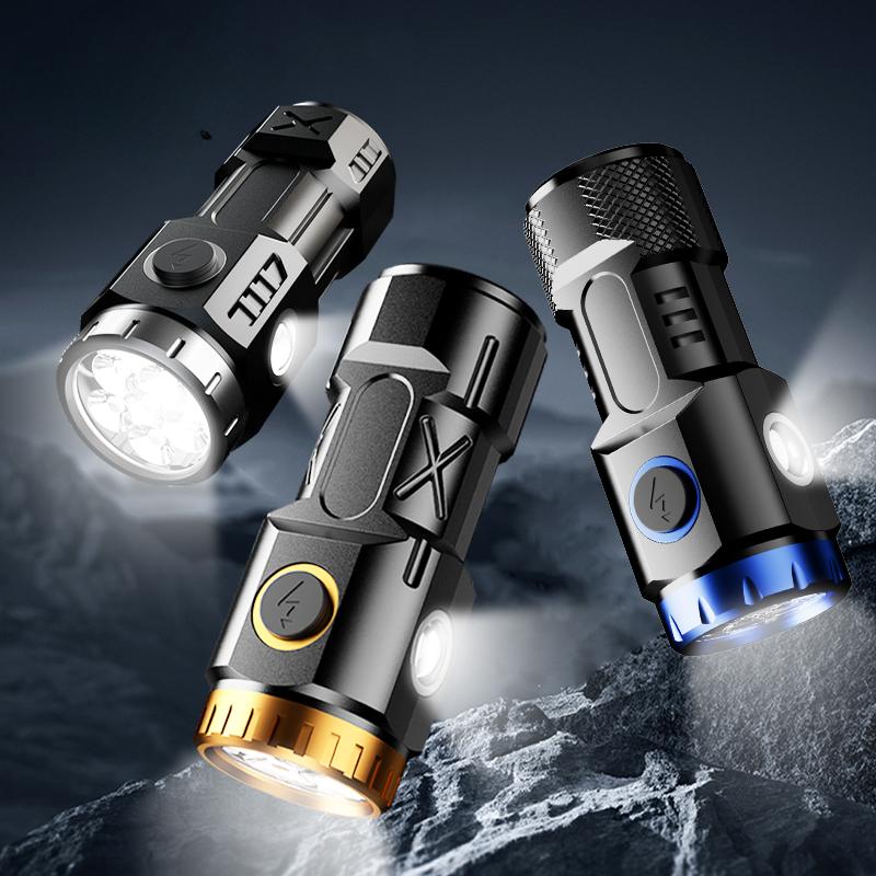 4000MAH Mini Led Flashlight USB Rechargeable Torch Powerful Work Light with Side Light and Shade Camping Lantern with Tail Magnet