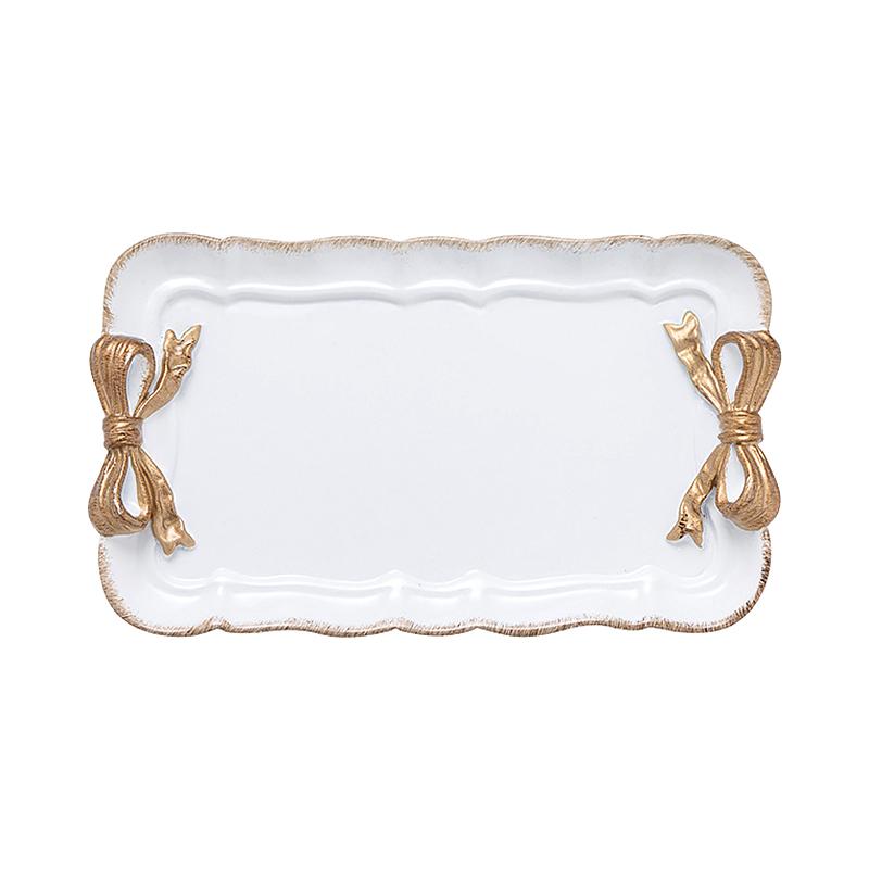 1 шт. Бант Романтическая десертная тарелка Цвет французского макарона Модный поднос из смолы с золотым покрытием