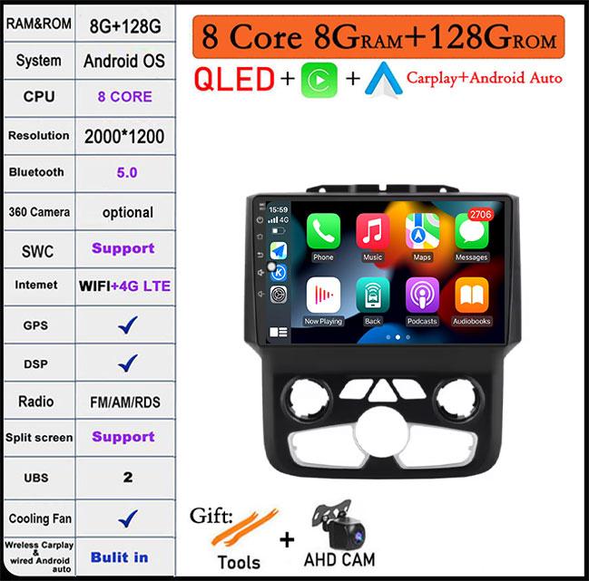9-дюймовый Android Auto Car Radio для Dodge Ram 1500 2500 3500 2013-2018 Carplay Manual Ac StereoNavigation Carplay Touchscreen BT