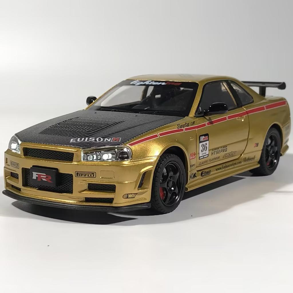 1:24 Nissan GTR R34 Skyline Super Sports Car Alloy Metal Diecast Model Car Home Decoration Desktop Display Ornament Holiday Gift