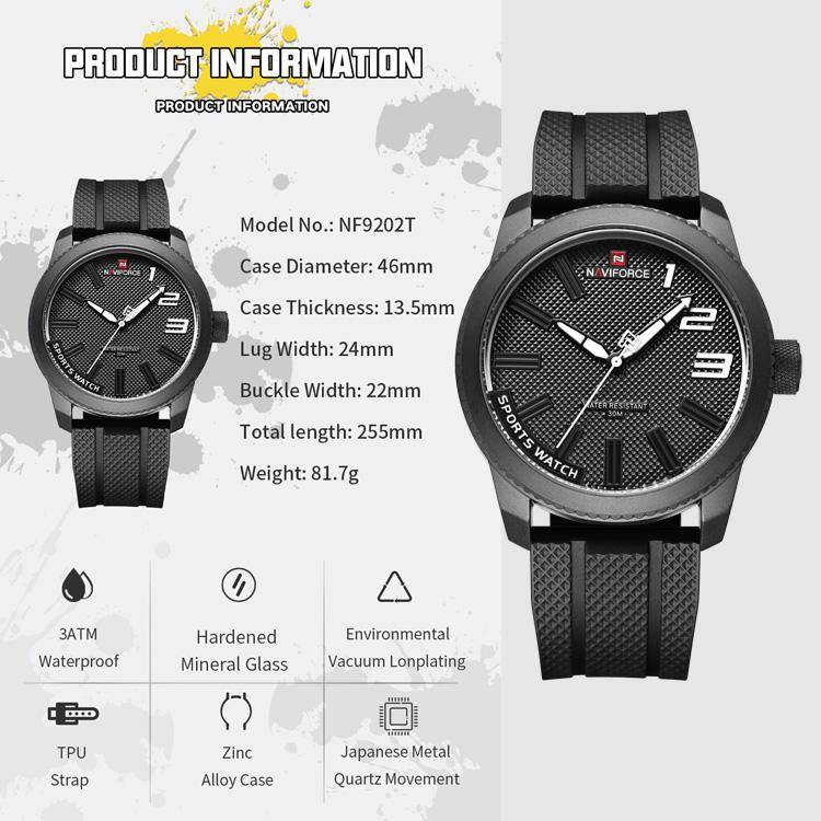 Naviforce Часы для мужчин оригинальные водонепроницаемые наручные часы с японским механизмом NF9202T