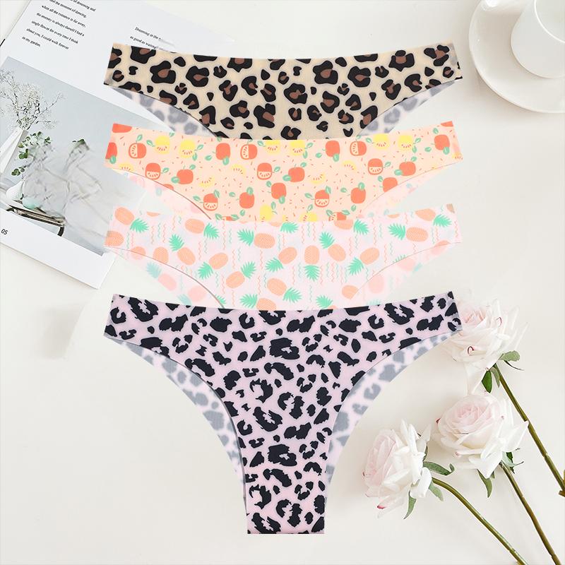 4Pcs/Set Seamless Colorful Brazilian Pants Lady Sexy Underwear Ice Silk Underpants Low Waist G-string Soft Thin Briefs