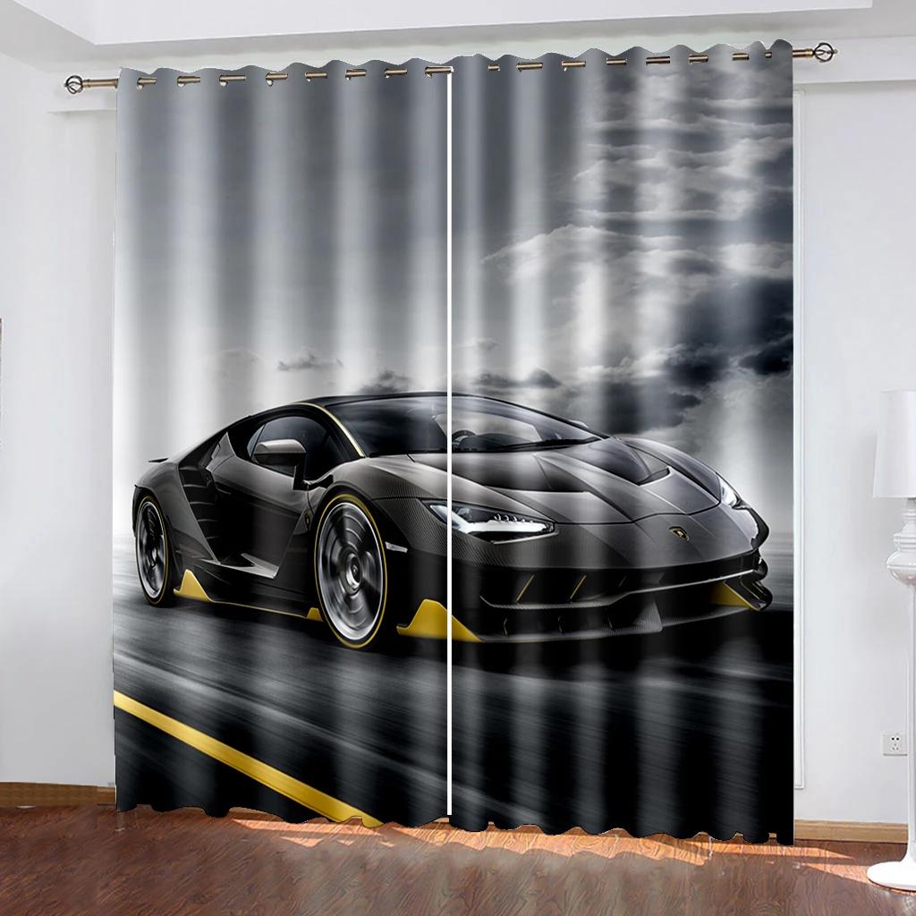 Черный крутой спортивный автомобиль фильм принт узор современные мальчики шторы окна для гостиной спальни кухни 2 шт декор
