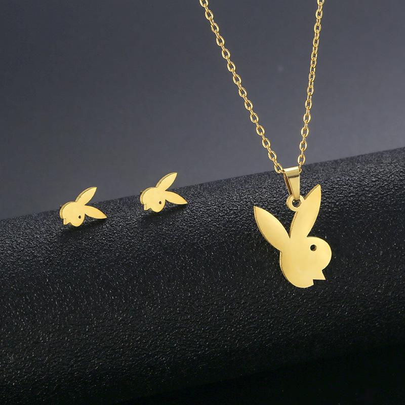 Hip Hop Geometric Necklace And Earrings Set For Women High Gloss Jewelry Set