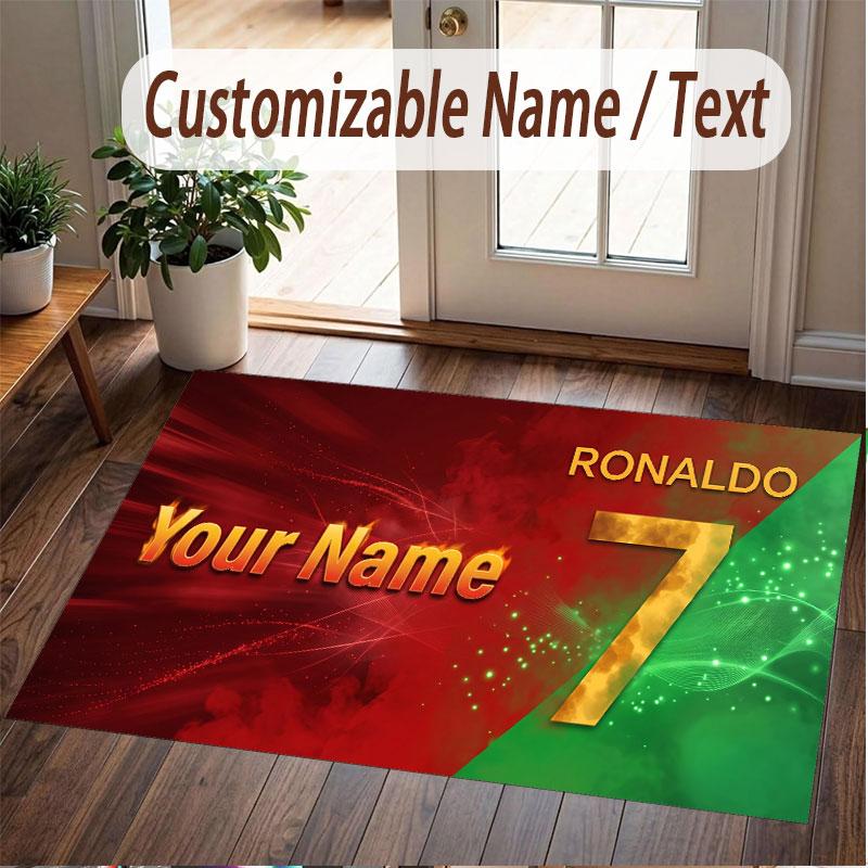 Custom Rug Cristiano Ronaldo Pattern Print Name Text Soft Non‑Slip Floor Carpet for Home Indoor Decoration