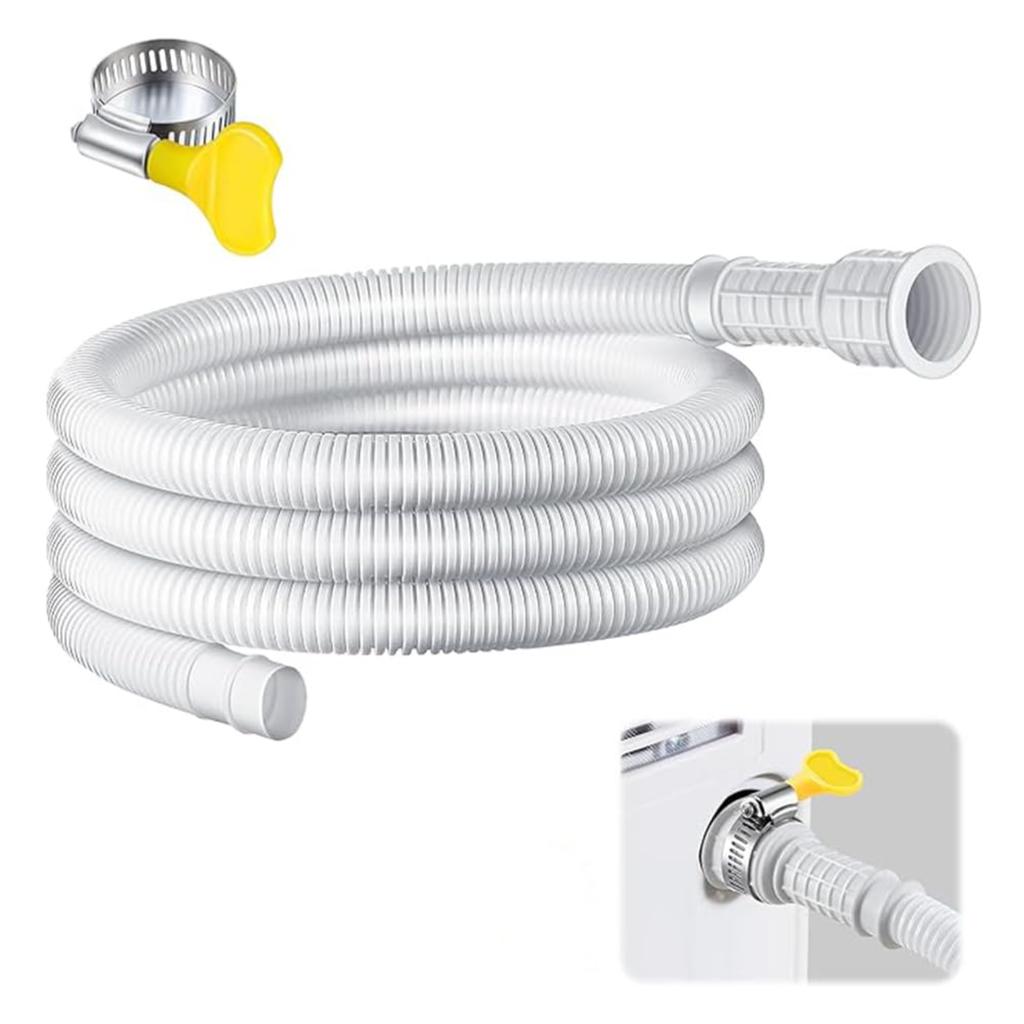 UniversalFlex Dehumidifier Drain Hose with Cuttable Rubber Adapter Clamp 6.5Ft White