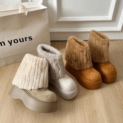 [Фанфна] Женские зимние сапоги 2025 осень новые модные и зарубежные универсальные на толстой подошве бархатные с утолщенным теплым хлопком