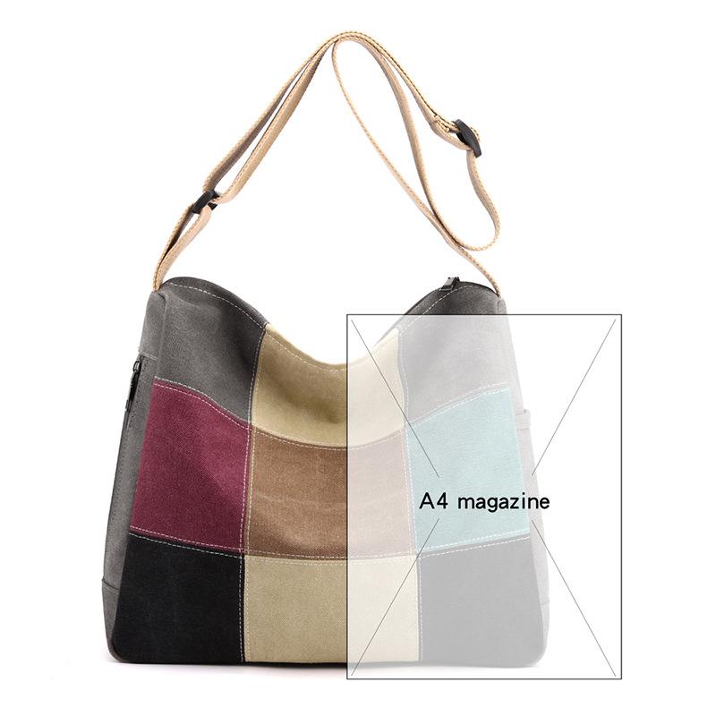 Block Color Shoulder Bag Women's Large Capacity Portable Stitching Canvas Bag