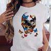 Maycaur Fashion Skull Flower Print Женская футболка Летняя повседневная женская футболка с коротким рукавом и круглым вырезом в стиле 90-х годов, женская футболка, топы
