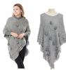 Causal Fashion Women Knitted Batwing Cape Tassels Poncho Cloak Ladies Fur Ball Sweater Outwear