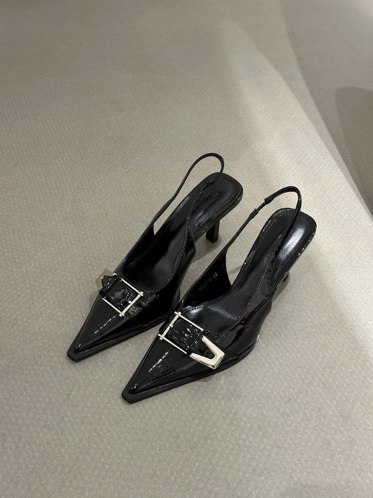 Новые модные летние женские туфли с острым носком, сандалии с пряжкой, туфли-лодочки с ремешком сзади, туфли на среднем каблуке из лакированной кожи, Zapatos Mujer