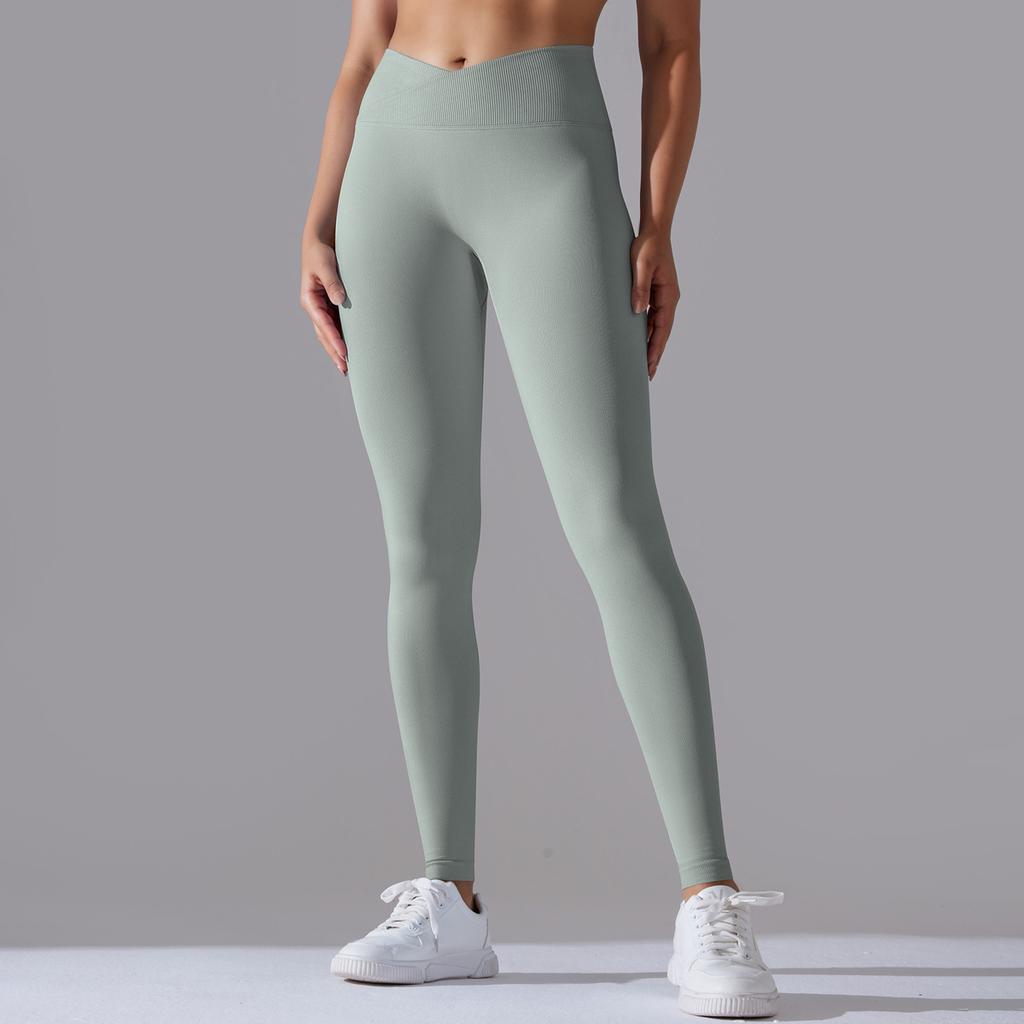 Seamless Tight Yoga Pants For Women, Crossed High Waisted Peach Hip Lifting Sports Pants, Breathable Quick Drying Fitness Pants For Women