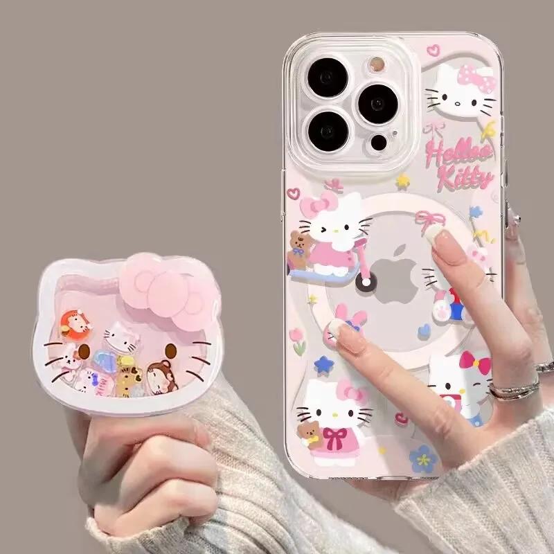 Magsafe Magnetic Charging Hello Kitty Shakeable Holder Cover For Iphone 17 Pro Max 17 Air 16 15 14 12 13 11 Pro Max 13 Mini Case