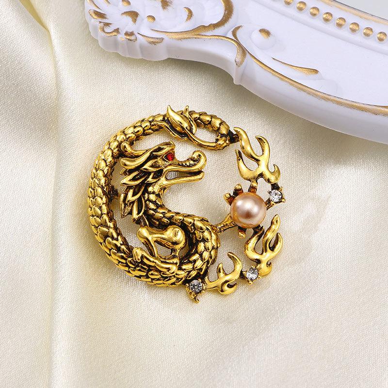 Year Of The Dragon Domineering Chinese Dragon Retro Brooch Men'S And Women'S Trendy Pin Temperament Elegant Brooch Suit Jacket Accessories