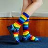 6 пар зимних носков унисекс с разноцветными радужными полосками, средней длины, эластичные, сохраняющие тепло, нескользящие, толстые, для пар, повседневные спортивные носки