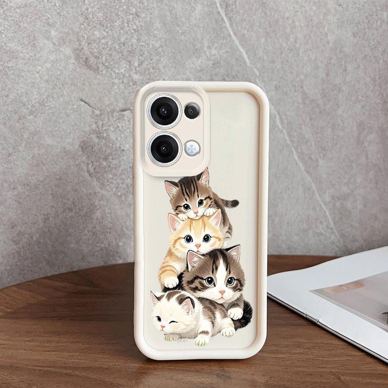 Милый чехол для телефона со сложенными котятами, подходит для iPhone 17 16 15 14 13 12 11 Pro/Max/Plus, противоударная задняя крышка