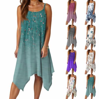 Женское летнее повседневное платье с круглым вырезом и регулируемыми подтяжками, с карманами