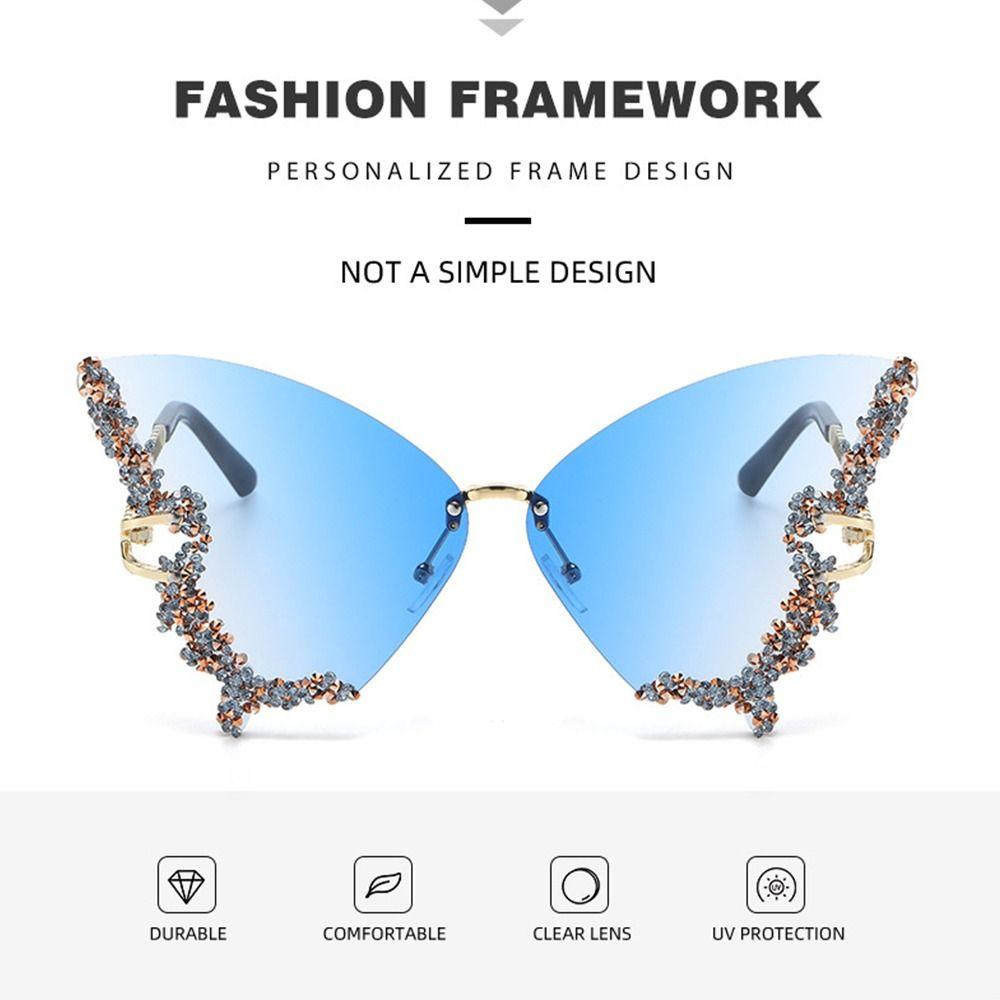 Солнцезащитные очки-бабочки с бриллиантами Y2K Premium для женщин, винтажные без оправы, большие, со стразами, блестящие, женские очки