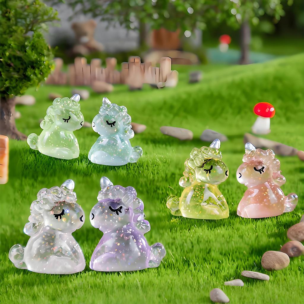 10/20Pcs Cute Mini Resin Unicorn Figurines Miniature Glitter Unicorn Tiny Animals Figures Ornament For Diy Fairy Garden