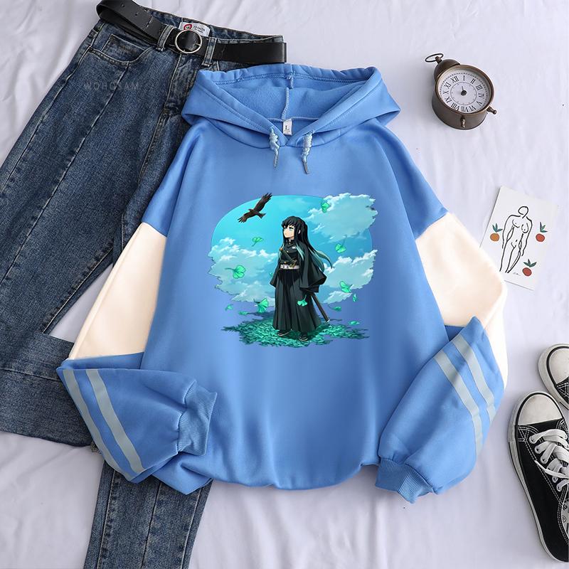 Printed Slayer Muichirou Demon Tokitou Hoodies Kawaii Trend Printed Plus Size Hooded Tops Winter Warm Comfortable Sweatshirts