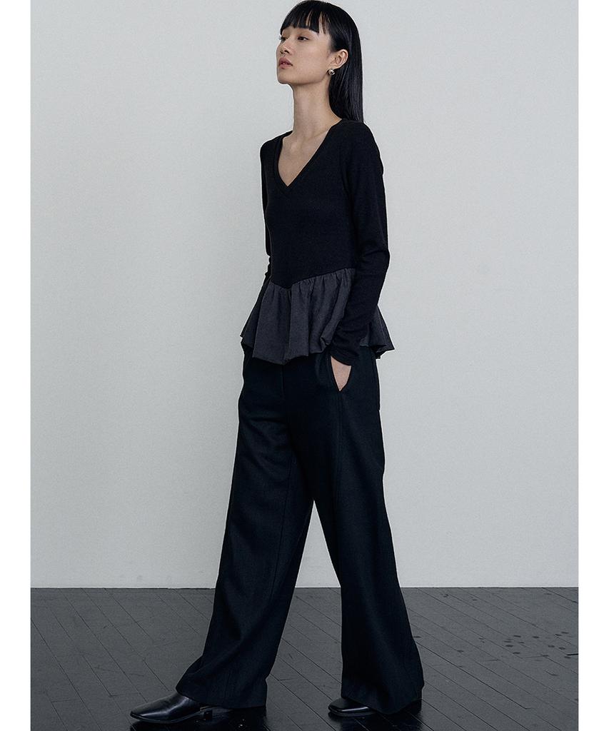 MAKE A TOAST Wool Blend Midrise Pants Black Mbefpa001Bk