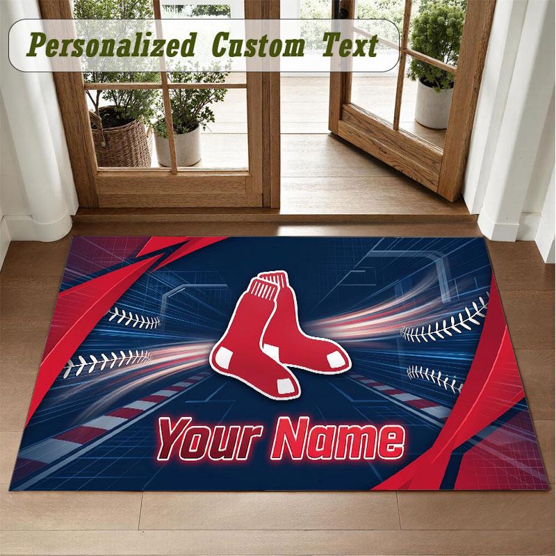 Crystal Velvet Square Rug Custom NameBoston Red Sox Pattern Non Slip Home Floor Decor Rug