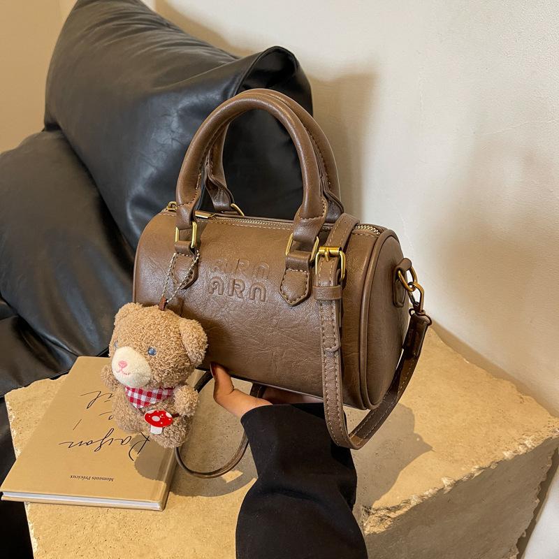 Korean Ins Cute Handbag Bag Women 2025 New Solid Color Retro Is Boston Bag High-end Shoulder Bag