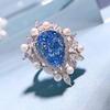 Fashion 18K White Gold 11*15MM Aquamarine Sapphire Faceted Gemstone Ring Engagement 925 Sterling Silver Fine Jewelry