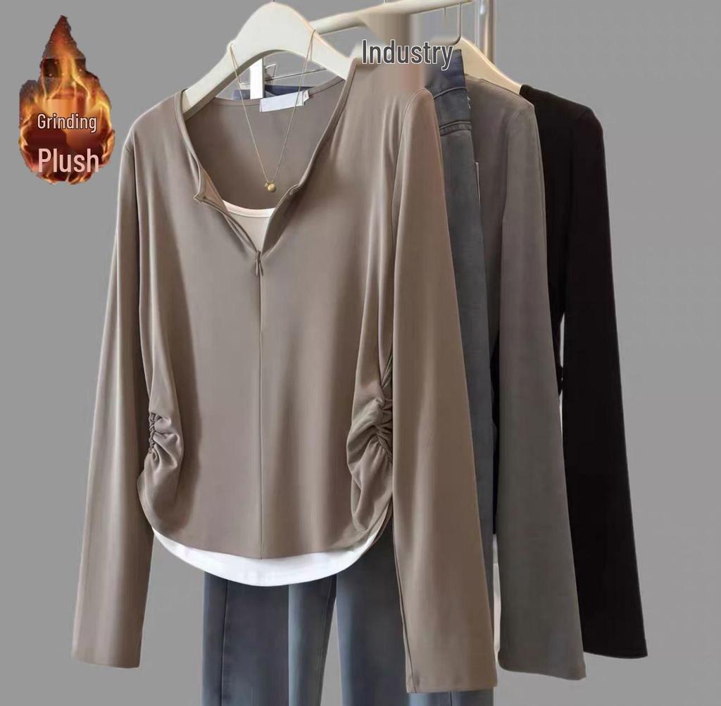 Новая женская футболка с длинным рукавом, имитирующая двойку, для осени и зимы