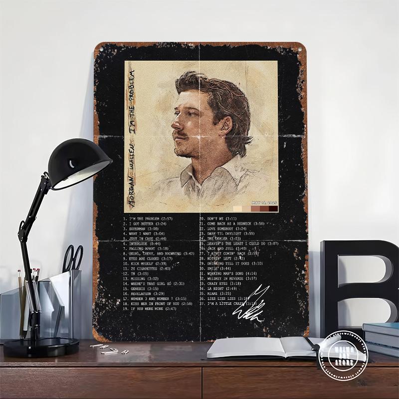 Morgan Wallen Poster Customized Wall Art Vintage Metal Signs Retro Tin Plaque for Man Cave Decoration Living Room Decor Men Home
