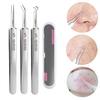 Пинцет для удаления черных точек, инструмент для удаления угрей из нержавеющей стали, нескользящая ручка, набор для удаления черных точек и угрей для здоровой кожи, удобный футляр для переноски, профессиональный