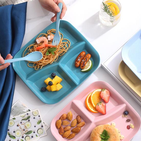 Rectangle Dinner Plate 3 Compartments Food Grade PP Dishwasher Safe Adults Kids Breakfast Snack Vegetable Meal Food Serving Dish Kitchen Supplies