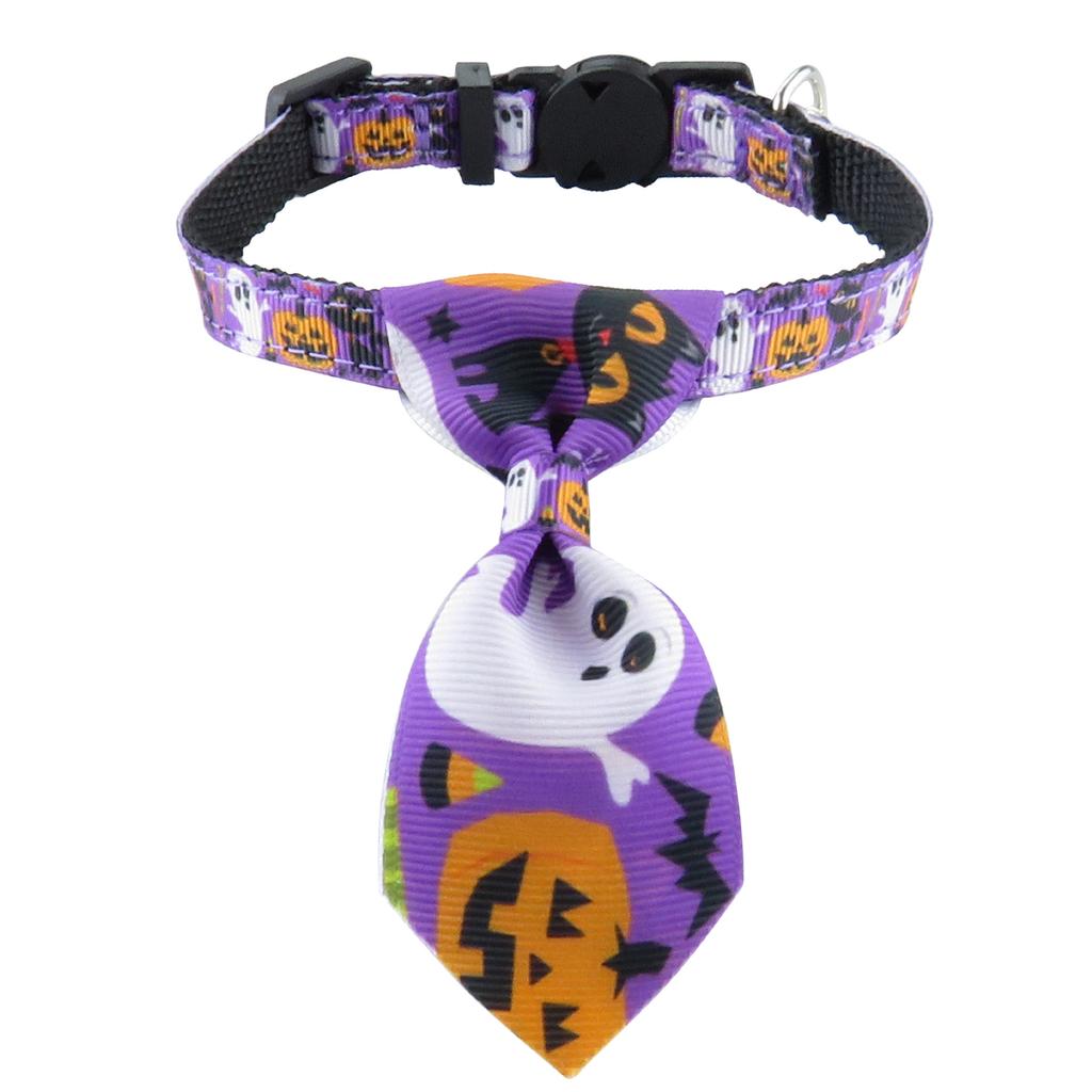 New Pet Cat Collar Halloween Woven Cat Collar Pumpkin Ghost Bow Tie Removable Cat Collar Holiday Cosplay Decoration with Bell