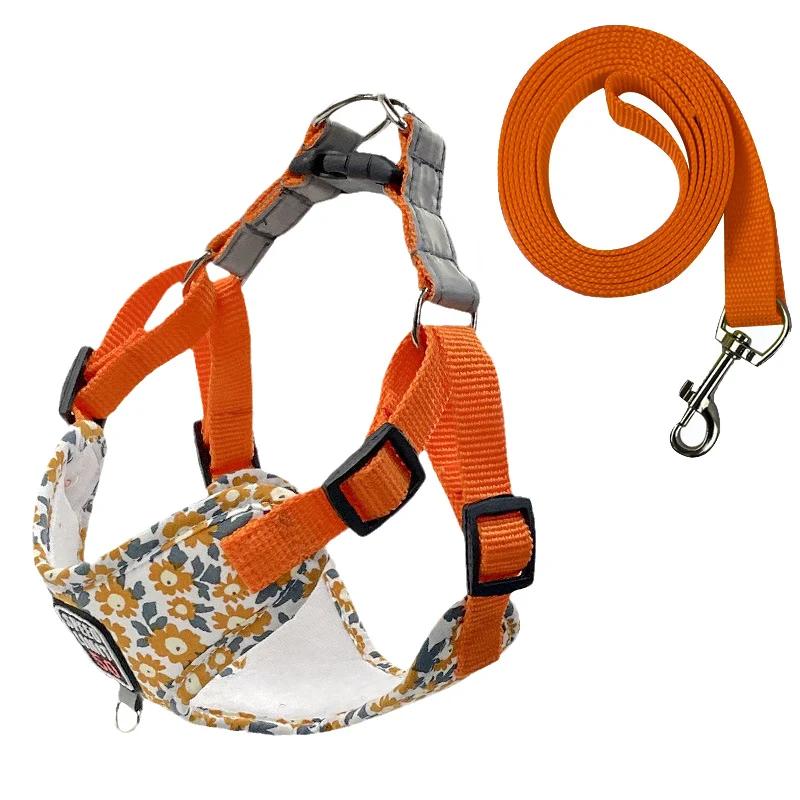 Floral Print Puppy Medium Dog Harnesses and Leash Set Reflective Pet Harness Vest for Small Dogs French Bulldog Shiba Inu Leads
