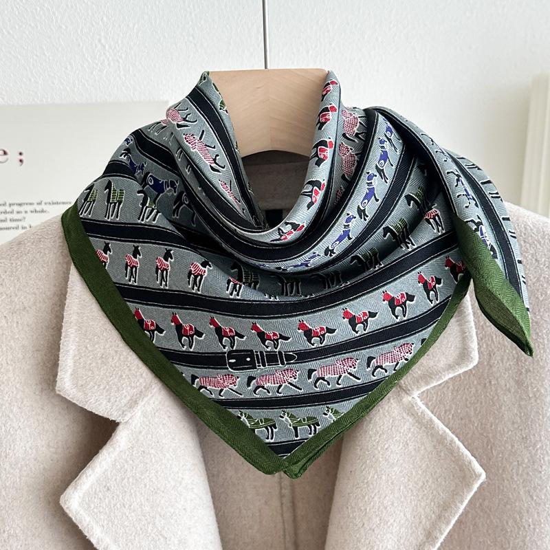 Chessboard plaid 71CM cotton and linen silk scarf small square scarf women's spring and autumn summer thin scarf scarf linen headscarf belt