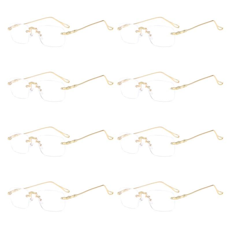 8 ШТ. Элегантные безободковые очки для чтения для мужчин и женщин, прямоугольная форма оправы с поликарбонатными линзами, блокирующими синий свет