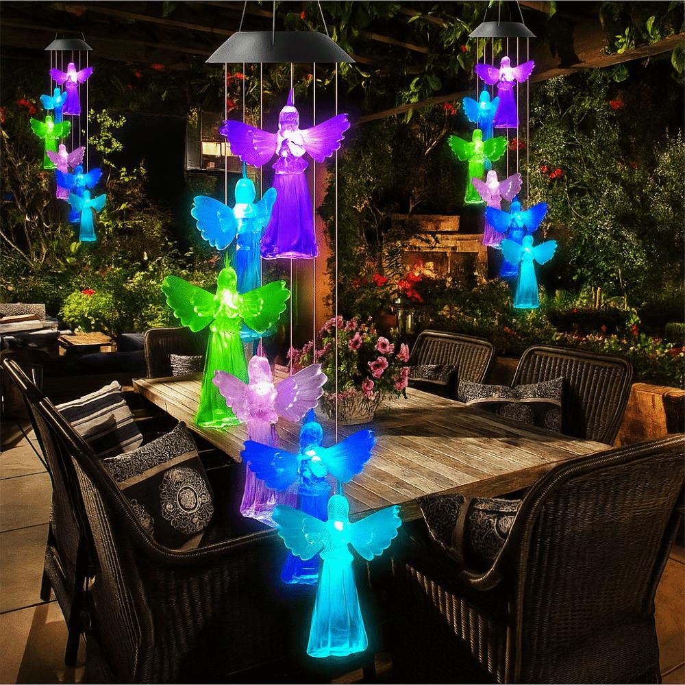Beautiful Hanging Solar Angel Wind Chime Decorative Colorful LED Wind Chime ABS Wishing Bottle Light Outdoor Decor