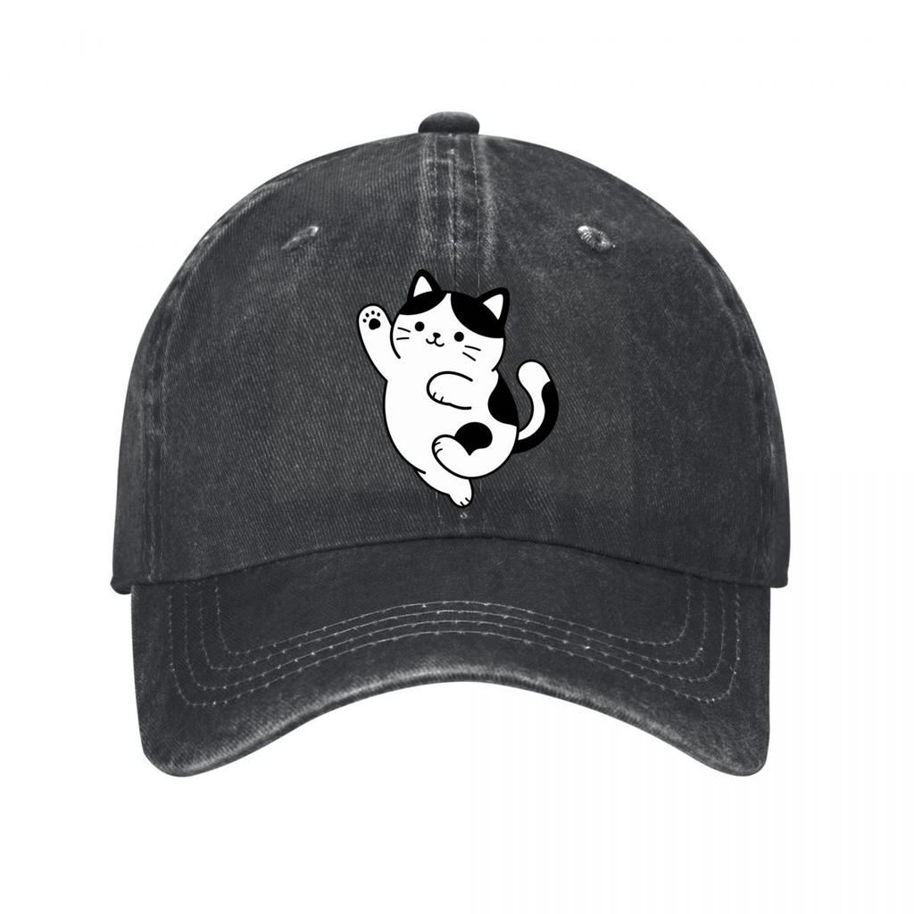 Playful Chubby Cat Line Doodle Washed Baseball Cap Outdoor For Womens Unisex FeUnisex Dad Hat