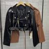 Американская тяжелая промышленность вышивка талия кружево мотоциклетная искусственная кожа куртка для женщин осень новая ретро кожаная куртка короткий стиль