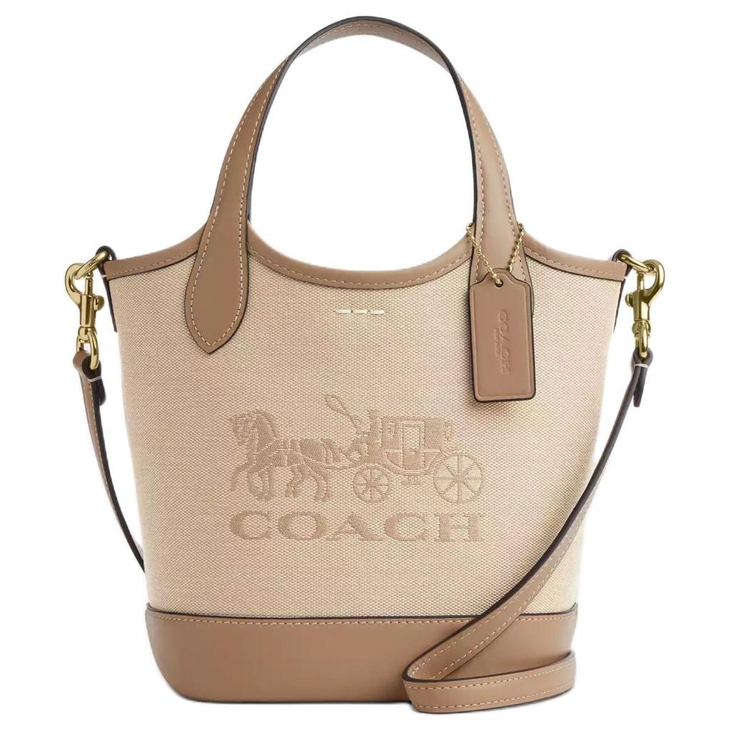 COACH Hanna Fabric 18 Bucket Bag, Shoulder Bag, Crossbody Bag, Handbag Small Women's Dark Natural CAK95-IMLG6