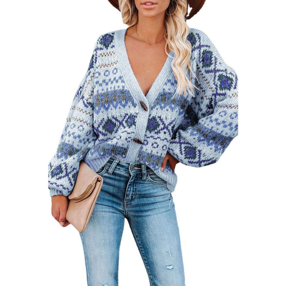 Модный зимний вязаный свитер женский большого размера свободный повседневный кардиган с V-образным вырезом свитер куртка