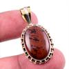 Natural Mahogany Obsidian Gemstone 925 Solid Silver Two Tone Pendant 1.5" J1u68