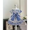 Original Hamdmade Pet Dog Clothes Pure Cotton Blue Lace Bow Party Princess Dresses For Small Medium Dog Poodle Puppy Coat Skirts