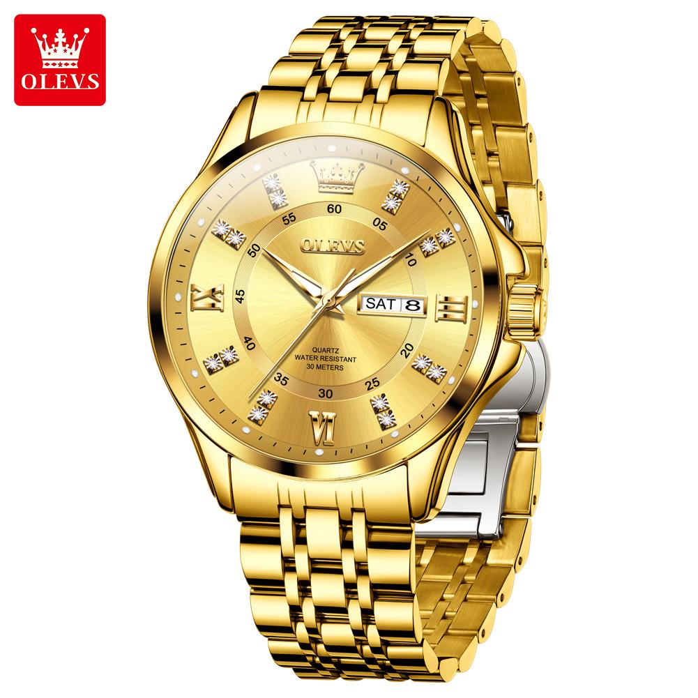 OLEVS Brand Watch Steel Band Stereo Dial Double Calendar Quartz Watch Waterproof Men's Watch 3620