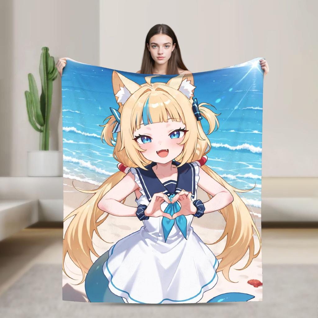 Super Warm Blanket Camping Sameko Saba VTuber Throw Blanket Flannel Bedspread For Couch Bed Funny Sofa Bed Cover